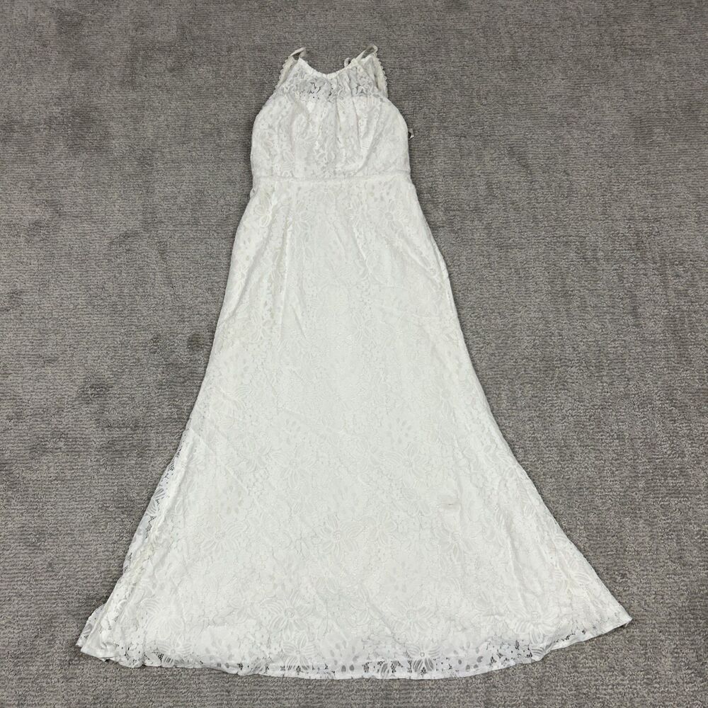 Galina Illusion Dress Womens 4 Lace Halter Sheath Wedding Boho Ivory Lined